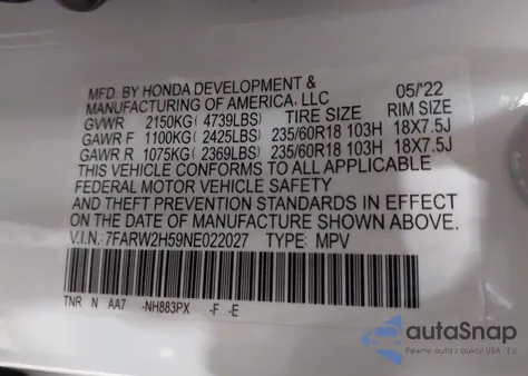 2022 Honda Cr-V Awd Ex from USA, damaged, VIN 7FARW2H59NE022027